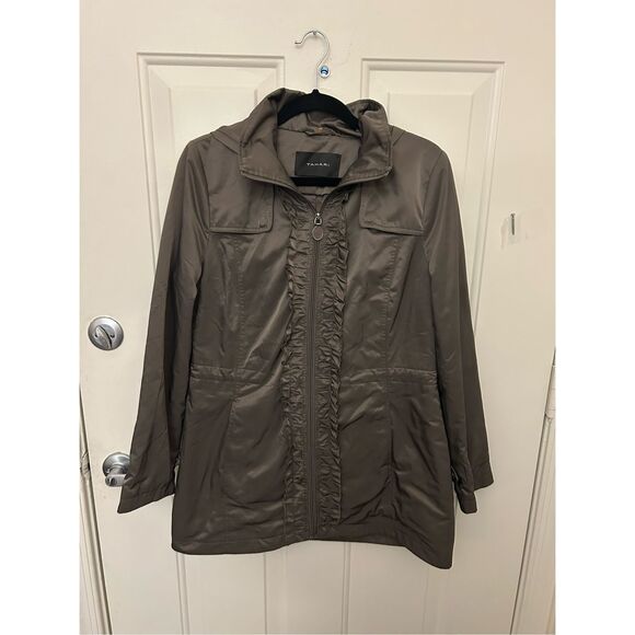 Tahari Quilted Ruffle Zip Coat, Hooded Jacket, Sz Medium - Picture 1 of 14